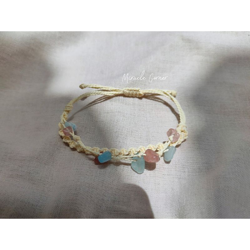 Vòng tay aquamarine mix strawberry quartz