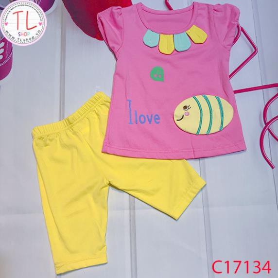 Thời trang trẻ em - Bộ áo quần thun lửng cho bé gái hình  I love cá - Quần áo bé gái - Bộ bé gái