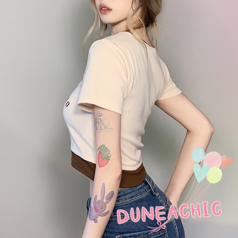 Áo Thun Tay Ngắn Dáng Rộng In Hình Hoa Hồng Màu Sắc Tương Phản Phong Cách Retro