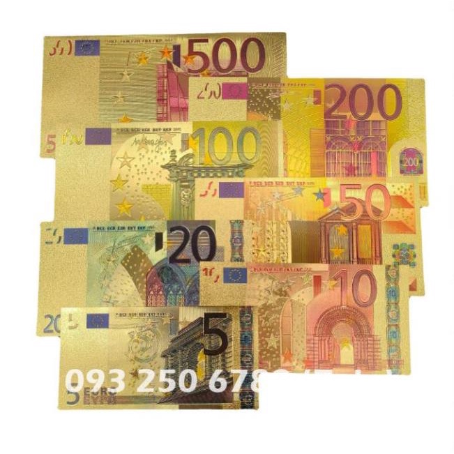 Trọn Bộ Tờ EURO Mạ Vàng Sang Chảnh Plastic 7 TỜ - Từ 5 - 500 EURO