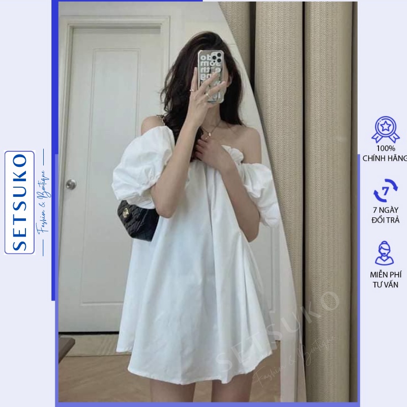 Áo trễ vai tay bồng hở vai nữ dáng xòe rộng dễ thương babydoll V01