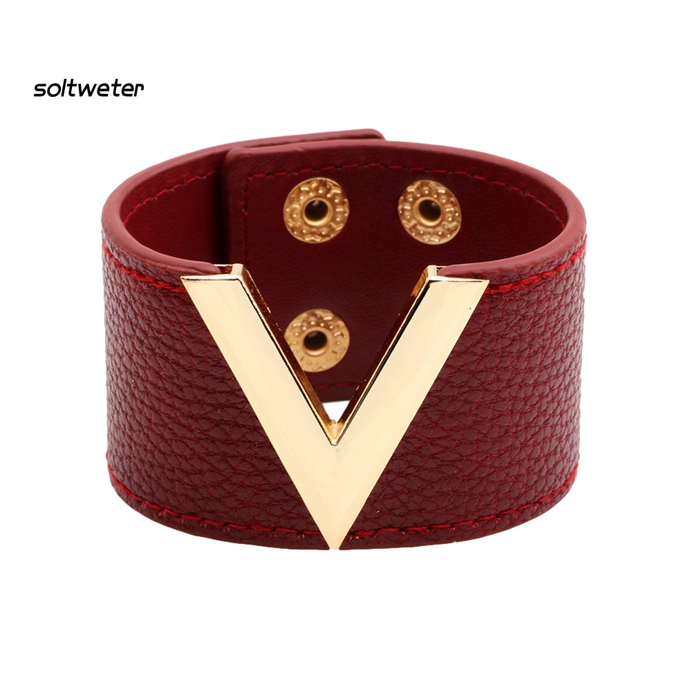 Vòng tay nữ chữ v bản to da giả thời trang