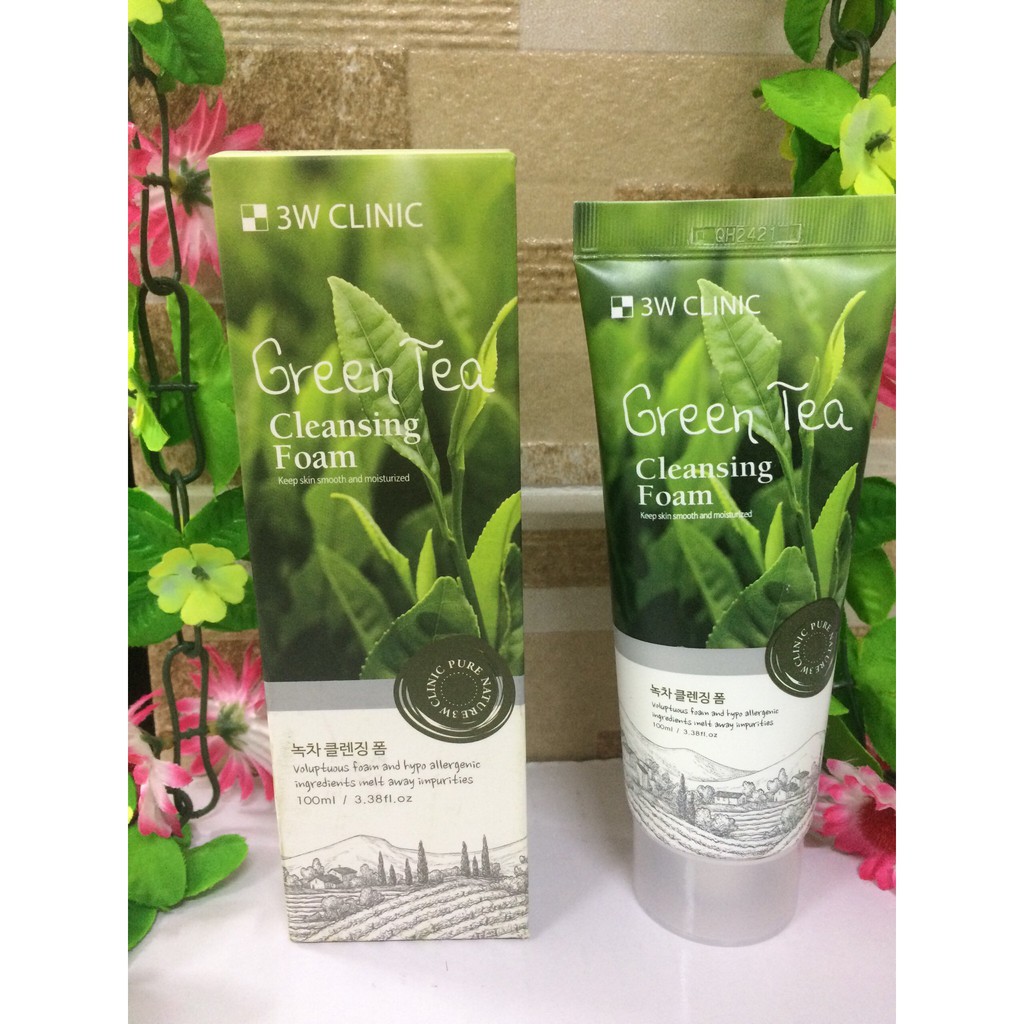 Sữa rửa mặt làm sạch ngăn ngừa mụn từ trà xanh 3W CLINIC GREEN TEA CLEANSING FOAM | Thế Giới Skin Care