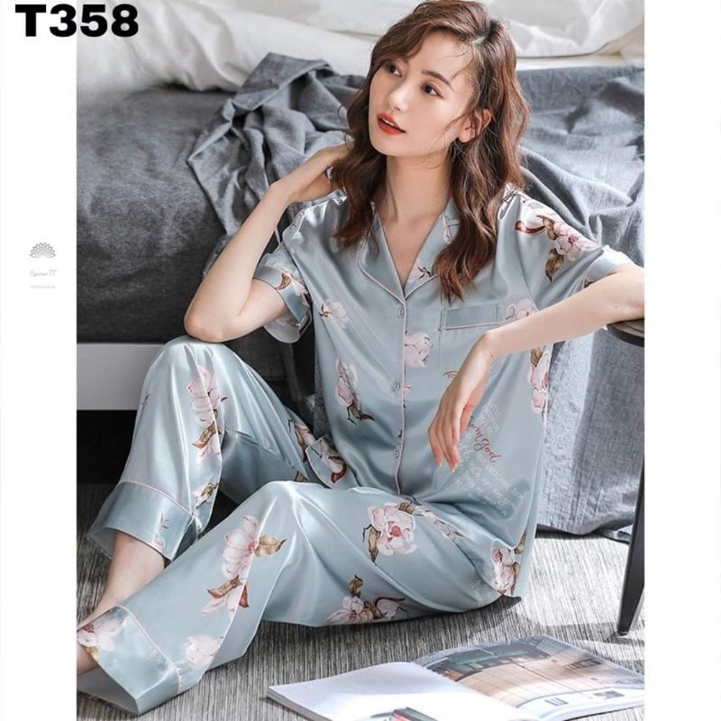 Bộ Lụa Satin Cộc Dài Mềm Mướt