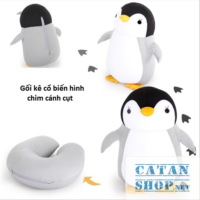 Gối Kê Cổ Chữ U Biến Hình chim cánh cụt Siêu CUTE, gối biến hình hạt xốp siêu mịn du lịch ngủ trưa CCanhCut KC17