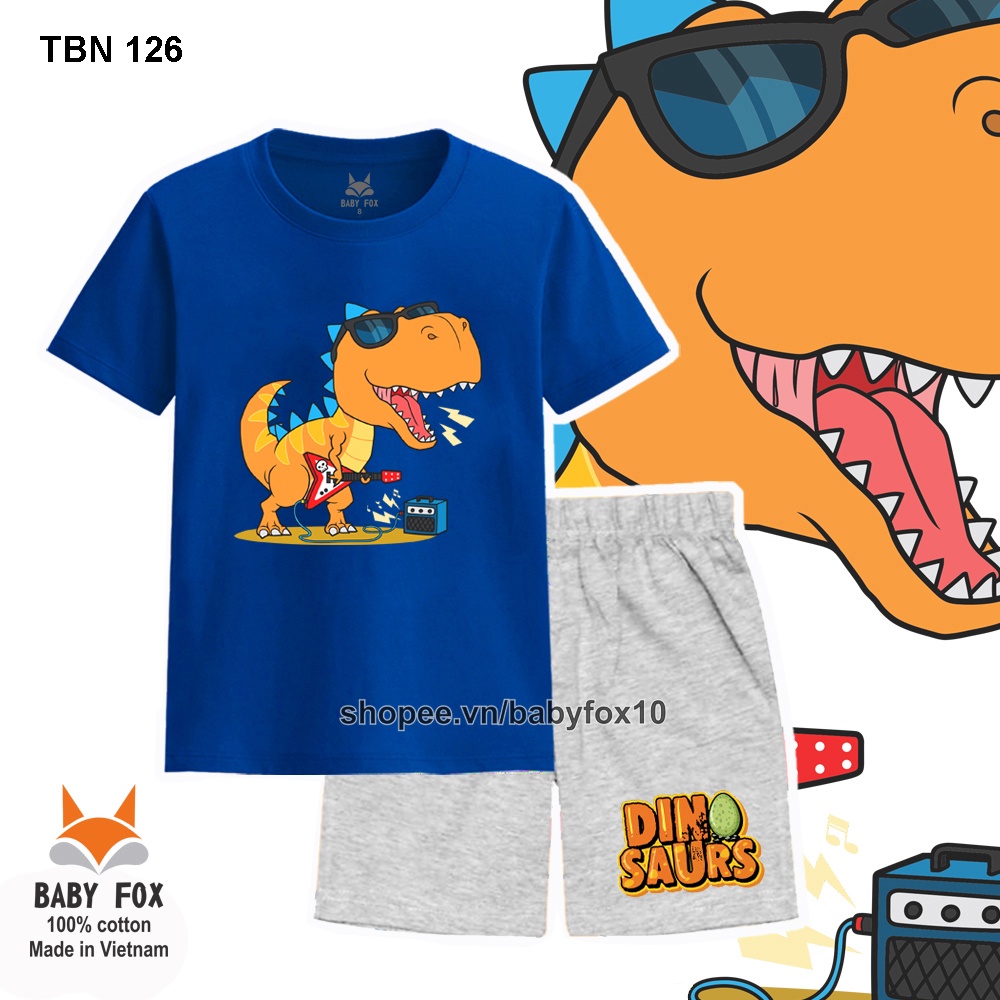 Bộ thun bé trai 100% cotton loại tốt, thương hiệu BABY FOX, hình khủng long, size 10-55 kg c
