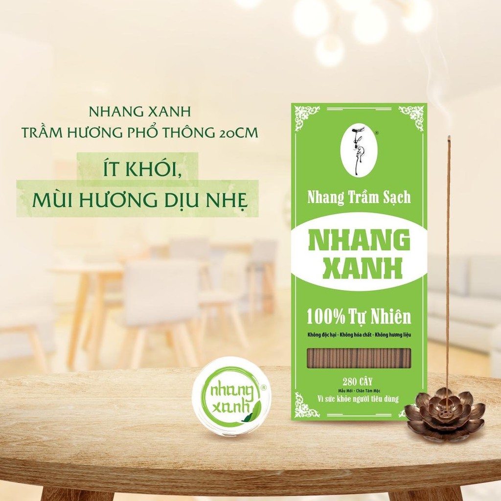 Nhang Xanh trầm hương 2 tấc 100% thiên nhiên [HỘP 200G] ít khói, dùng cả cho phòng máy lạnh