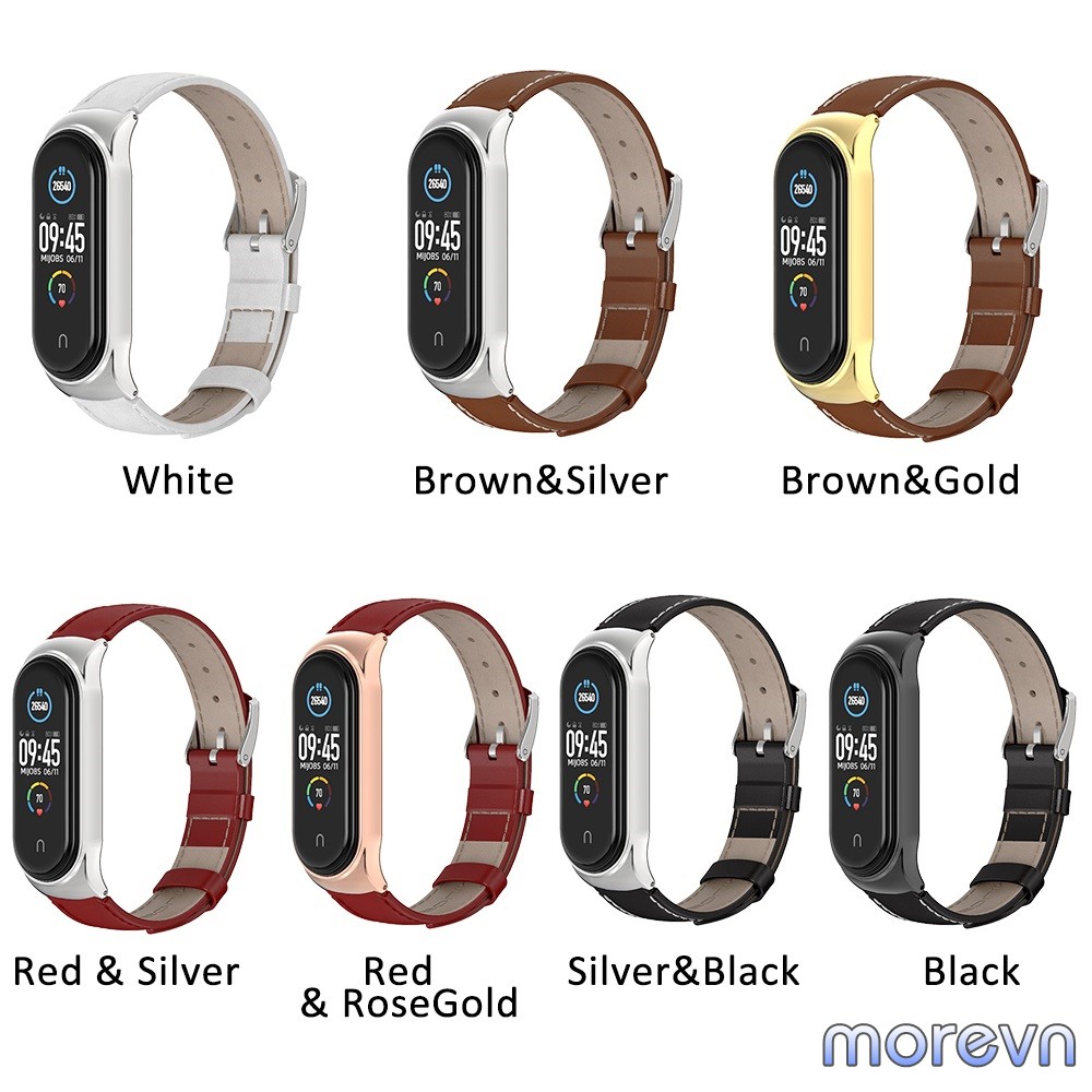 Dây đeo da bò viền cong CS Mi band 5, miband 6 chính hãng Mijobs - dây đeo thay thế mi band 6, miband 5 da bò CS