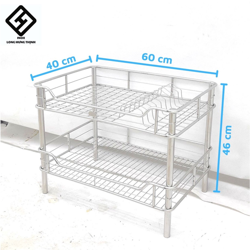 Kệ chén đĩa INOX cao cấp 2 tầng có sóng đĩa, kệ nhà bếp INOX sáng bóng, cứng cáp, chắc chắn.