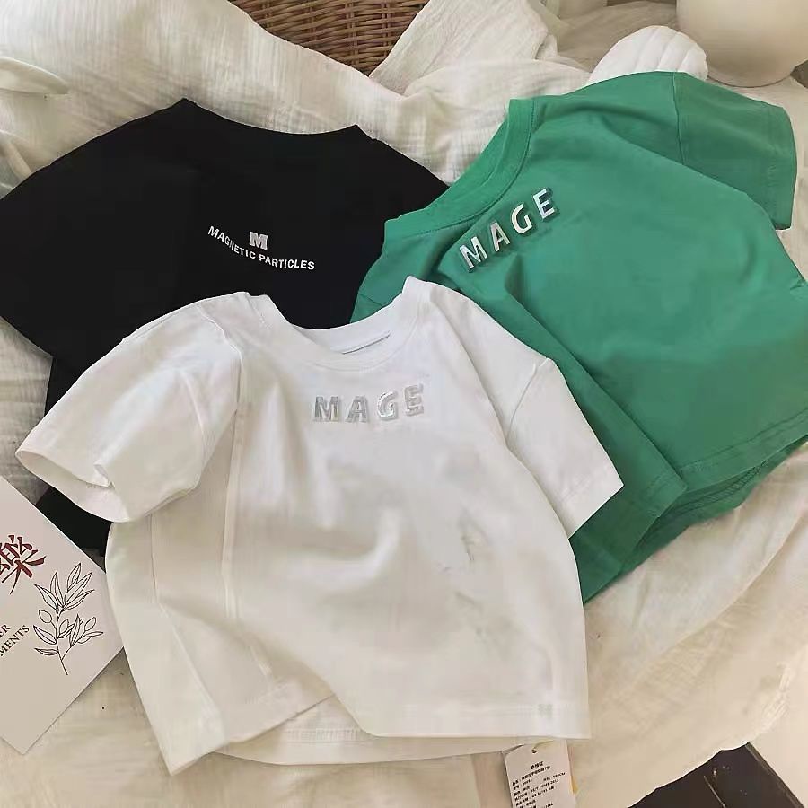 Áo Thun 100% Cotton Tay Ngắn In Chữ Thoải Mái Cho Bé