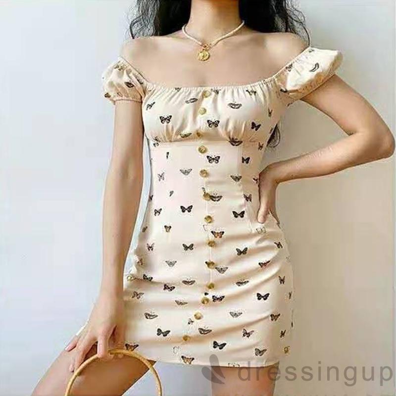 Đầm Tay Ngắn Dáng Chữ A Họa Tiết Bướm Cho Nữ | BigBuy360 - bigbuy360.vn