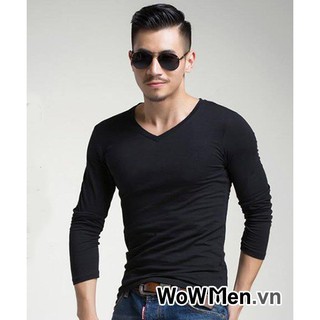 Áo Thun Trơn Dài Tay Ôm Body Đen Cổ Tim - AT1073