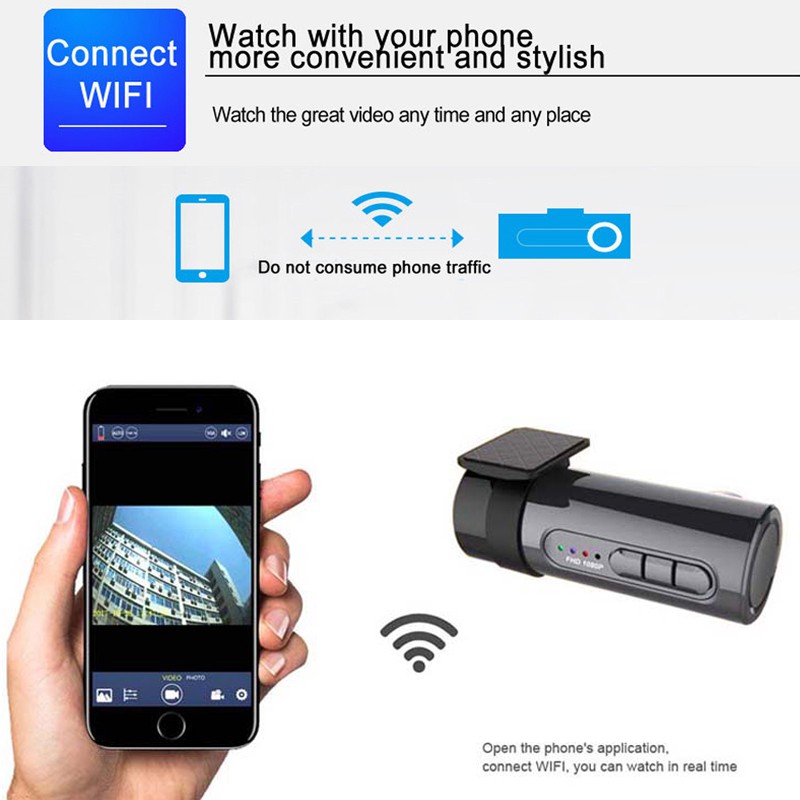 Camera ghi hình gắn phía trước xe hơi Full HD 1080P kết nối WiFi | WebRaoVat - webraovat.net.vn