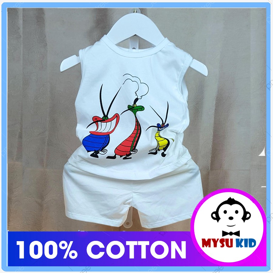 [ COTTON 100% ] Đồ bộ mùa hè sát nách bé trai bé gái màu trắng từ 8 đến 60kg