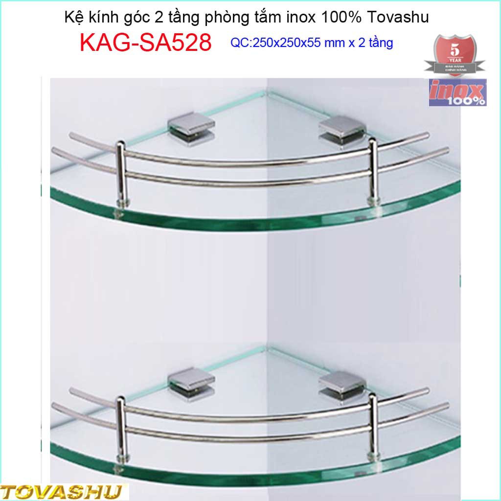 Kệ kính góc 2 tầng nhà tắm, kệ kiếng phòng tắm Tovashu KAG-SA528