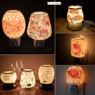 ⚡FREESHIP⚡ Đèn Xông Tinh Dầu Sứ Thấu Quang Tích Hơp Đèn Ngủ Làm Nóng Bằng Điện