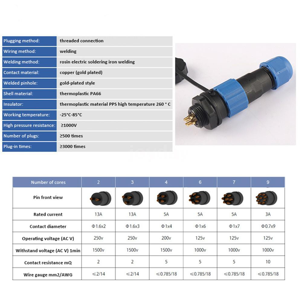 SP13 IP68 Waterproof Connectors Circular Socket 13mm 2Pin 3Pin 4Pin 6Pin 7Pin 9Pin Multipole Plug