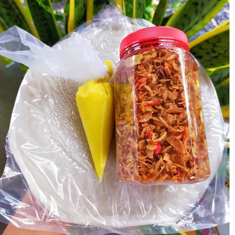 Combo 500g bánh tráng phơi sương mềm dẻo kèm hủ 200g muối tép hành ngon (Tặng bơ)