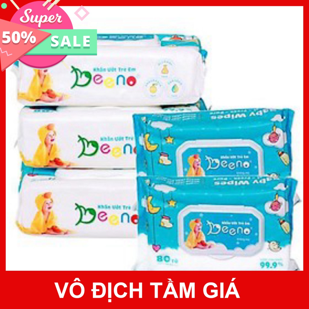 COmbo 5 khăn giấy ướt Beeno thân thiện với da bé, khăn ướt dành cho bé không gây kích ứng