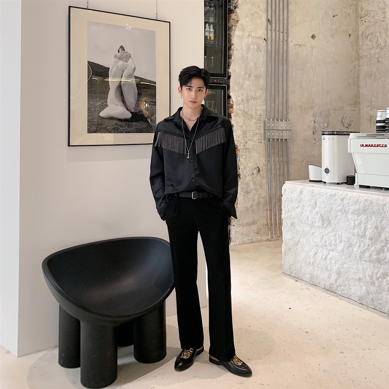 Áo Sơ Mi Lụa Satin Cao Cấp Đính Tua Rua Kim Loại Thời Trang Mới Cho Nam