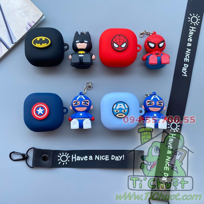 [Siêu Anh Hùng kiêm Giá Đỡ ĐT] Bao Ốp Galaxy Buds Pro/ Buds 2 Pro/ Buds 2/ Buds Live Silicon Dẻo Có Búp Bê Móc Khóa
