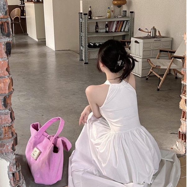 [MURIOKI] Đầm Trắng Dáng Dài Không Tay Thắt Nơ Phong Cách Hàn Quốc Thanh Lịch Dành Cho Nữ