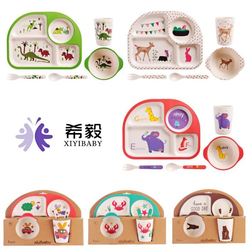 [SALE) Set 5 món bát ăn dặm sợi tre Bamboo cao cấp