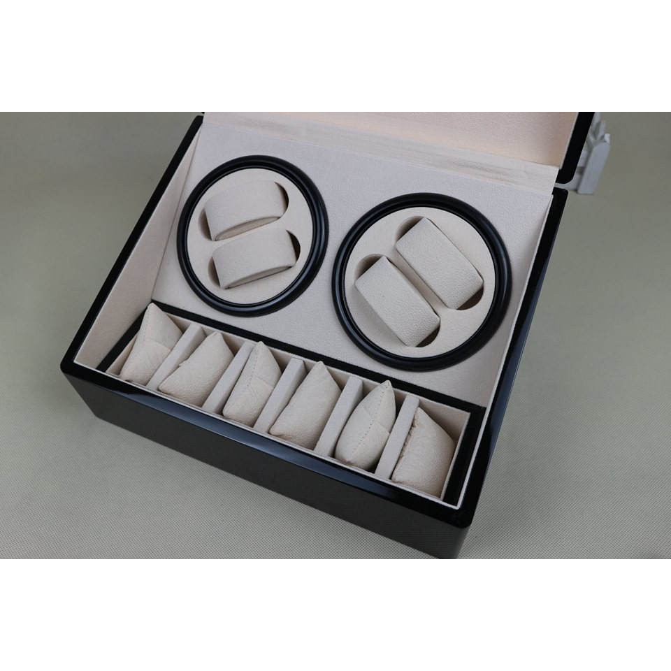 Hộp Đựng Đồng Hồ Cơ 4 ổ xoay + 6 ngăn trưng bày gỗ