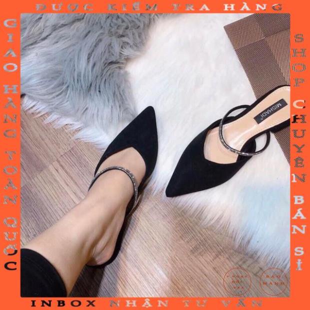 Dép Sục Nữ Mũi Nhọn Da Lộn Quai Đính Đá - Ảnh Thật 100% - thanhtrangshop