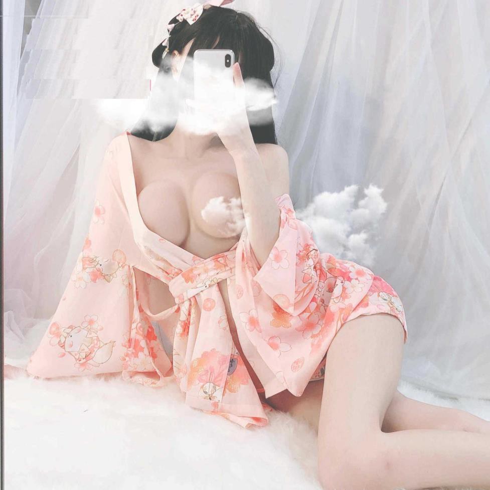 Áo choàng kimono hoa anh đào Nhật Bản đồ ngủ sexy gợi cảm tặng kèm quần chip 1705