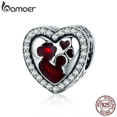 Hạt cườm Bamoer hình trái tim bằng bạc 925 làm vòng tay quà tặng cho mẹ SCC634