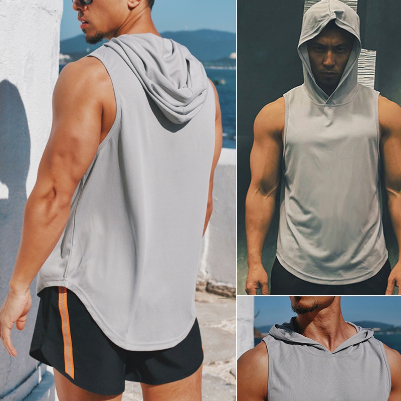 Bộ Đồ Thể Thao Áo Sát Nách Có Mũ Trùm Vải Khô Thoáng Nhanh Size M-3XL Cho Nam