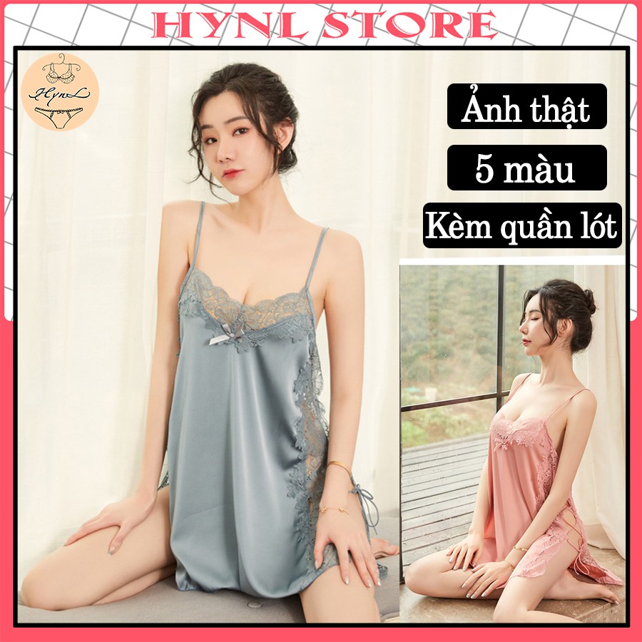 Đầm Ngủ Sexy 2 Dây Lụa Satin HynL Váy Ngủ Sexy Xuyên Thấu Gợi Cảm V004