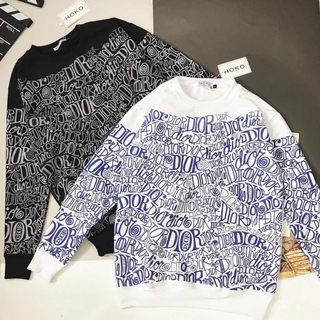 Áo Sweater Nam Nữ In Họa Tiết Dior., Áo Thun Nam Dài Tay Chất Nỉ Vải Mềm Mịn Giữ Ấm Co Giãn Tốt 2 Màu Trắng, Đen