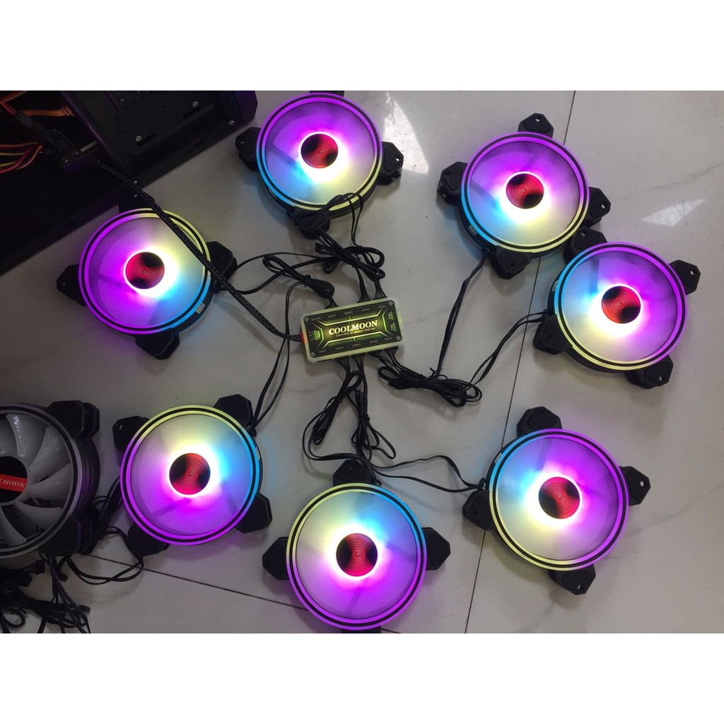 Quạt Tản Nhiệt, Fan Case Coolmoon K5 dual ring led RGB - Sử dụng hub