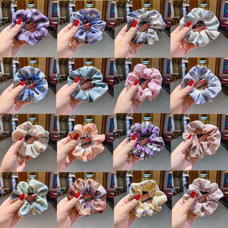 Dây Buộc Tóc Scrunchies Caro Dễ Thương Basic Phong Cách Hàn Quốc Cho Nữ