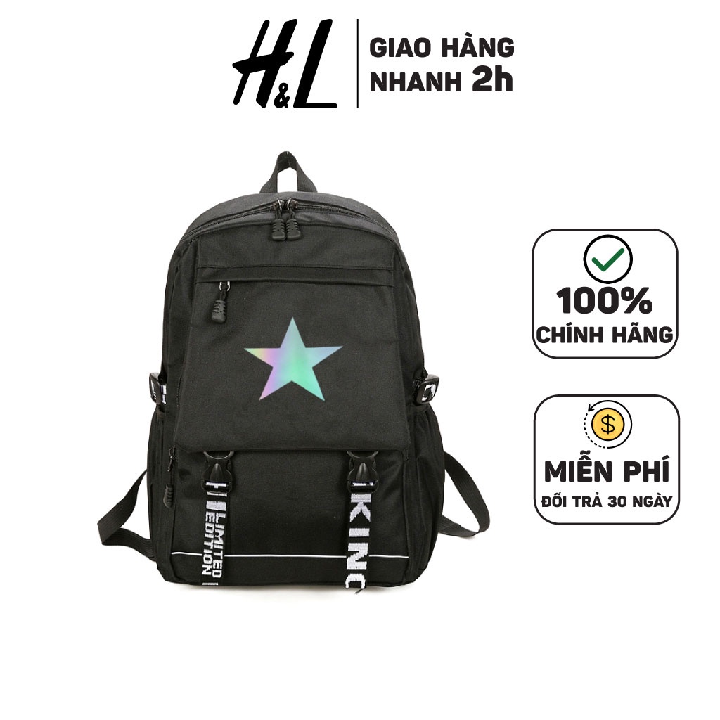 Balo Ulzzang Nam Nữ Thời Trang Hàn Quốc Logo STAR Phát Sáng, Có Ngăn Chống Sốc Laptop Chống Nước Dùng Đi Chơi Du Lịch