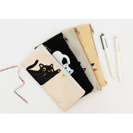 Hb72 Hộp bút túi viết bóp viết mèo hộp bút vải