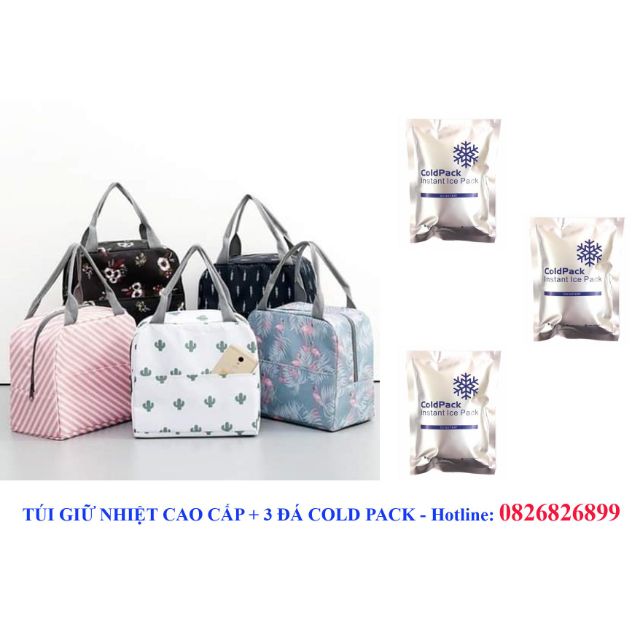 Set Túi giữ nhiệt cao cấp + 3 đá khô coldpack diệt khuẩn giữ lạnh