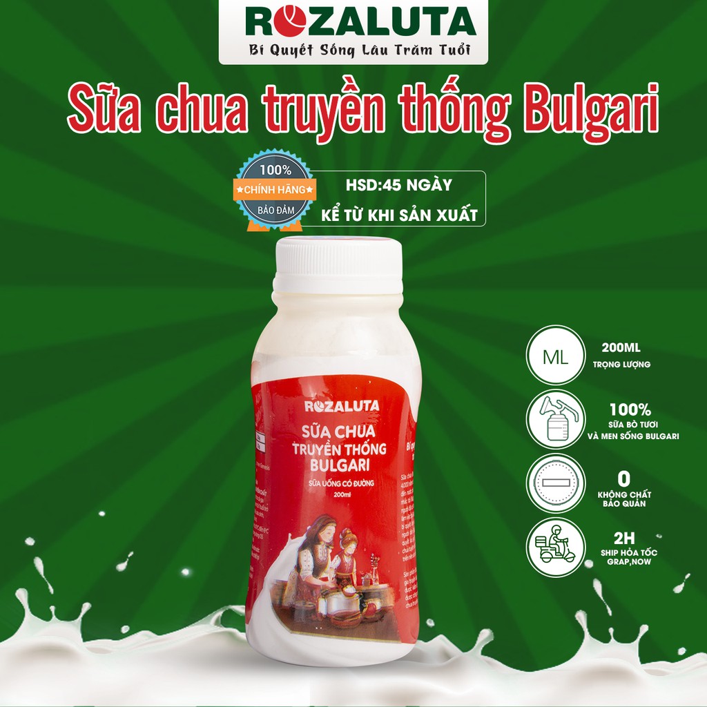 Sữa chua uống có đường Rozaluta - Sữa chua truyền thống Bulgari 200ml/chai