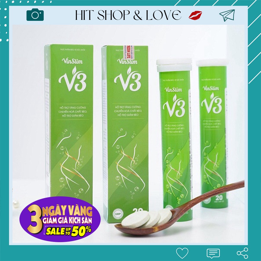Sủi giảm cân Vinslim V3 chính hãng, Lọ 20 viên, đánh bay mỡ thừa, phù hợp mọi cơ địa giảm béo hiệu quả