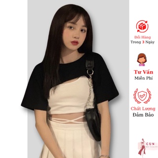 Sét Áo Croptop Tay Ngắn Phối dây eo Mix Chân Váy Xếp Ly Ngắn Nhiều Size Trẻ Trung