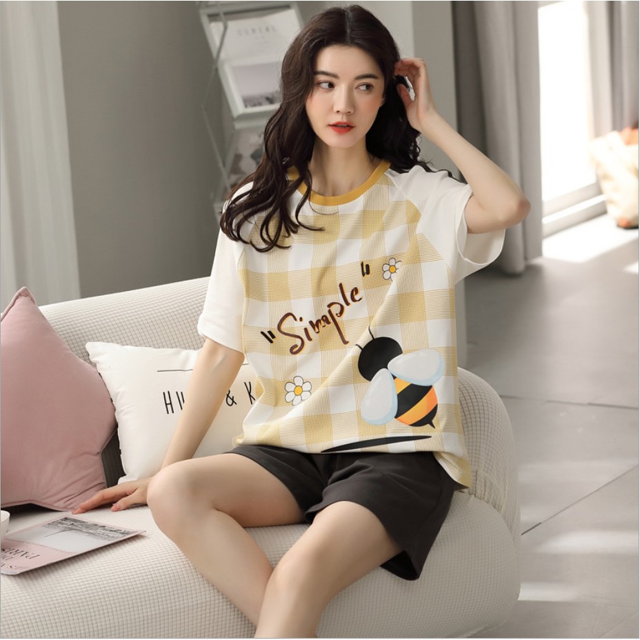 Đồ bộ nữ mùa hè quần đùi áo tay ngắn chất liệu cotton trang phục mặc nhà