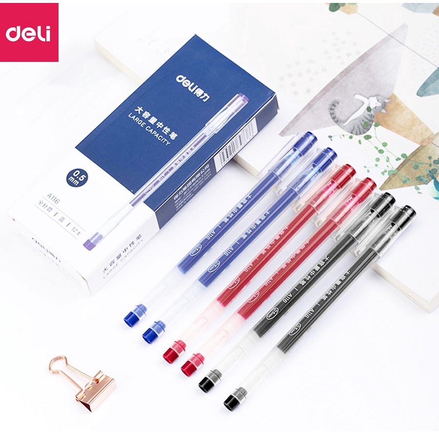 Bút gel mực nước 0.5mm Deli nhanh khô viết đều trơn lâu hết mực chất lượng cao A116 - 1 cây