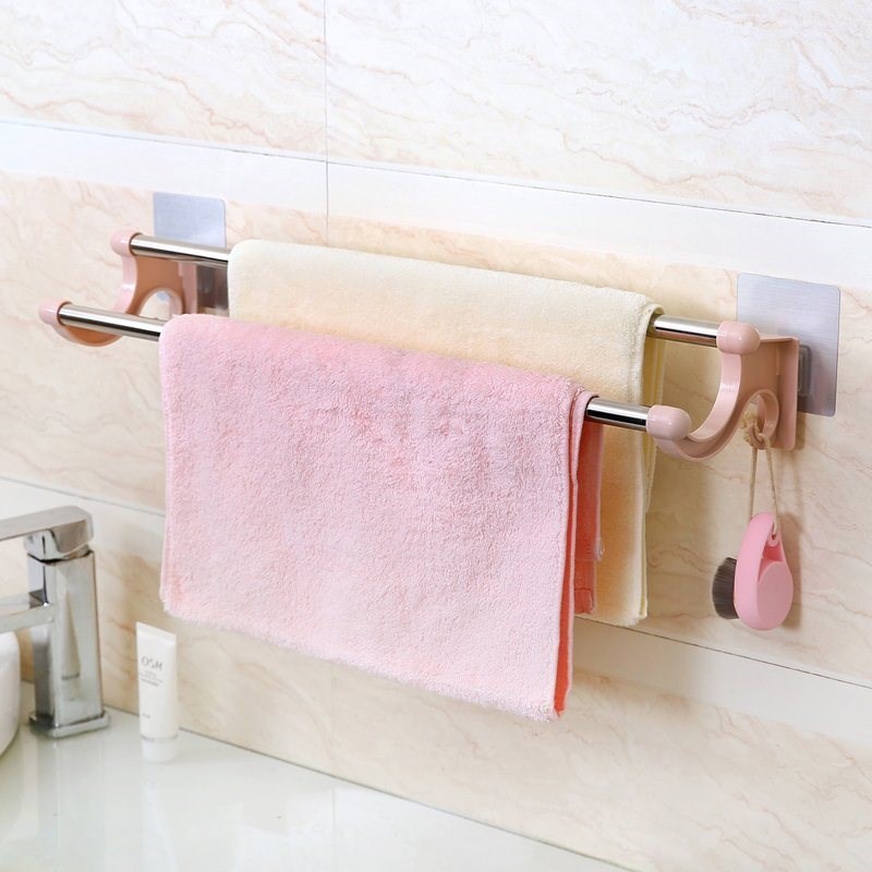 Kệ treo khăn 2 thanh Inox DÁN TƯỜNG tiện lợi (dài 40cm)