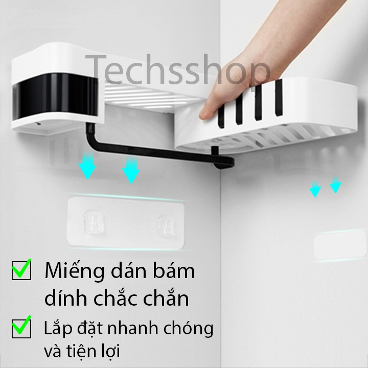 Kệ góc tường xoay 180 độ 2 tầng lắp đặt nhà tắm, nhà bếp - Loại dán tường