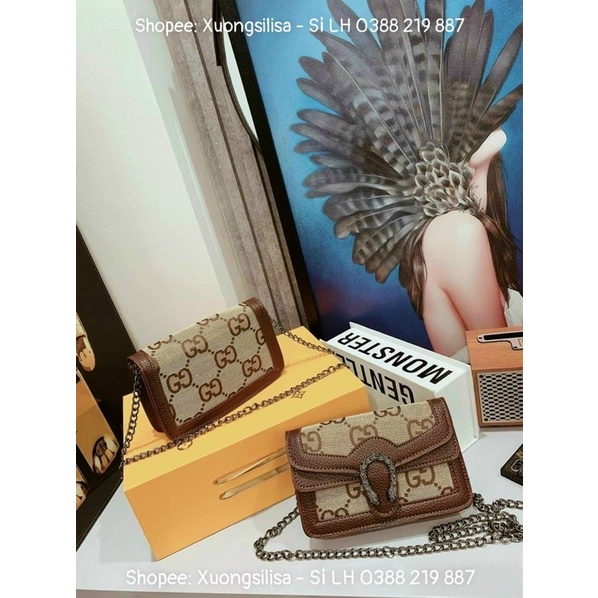 Túi Đeo Chéo Vải Dệt Chữ To ĐR Viền Màu Nâu Hàng Đẹp Rẻ