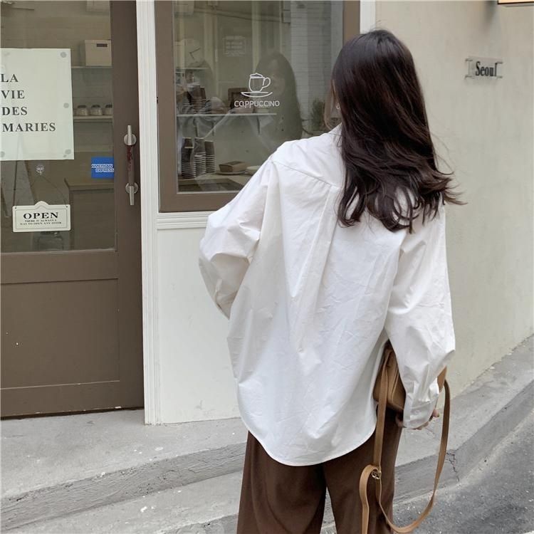 Áo Sơ Mi Tay Dài Dáng Rộng Kiểu Vintage Hàn Quốc Cá Tính Cho Nữ