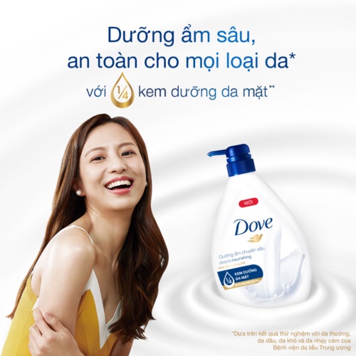 Sữa tắm dưỡng thể Dove với 1/4 kem dưỡng da mặt cho da căng bóng mịn màng 900g