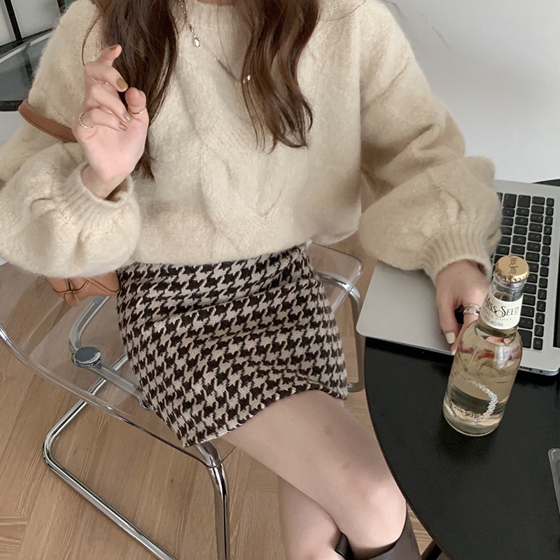 Chân Váy Chữ A Cạp Cao Họa Tiết Nanh Sói Thanh Lịch Thời Trang | BigBuy360 - bigbuy360.vn